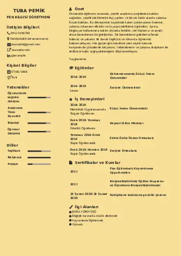 Fen Bilgisi Öğretmeni CV Örnekleri cv indir
